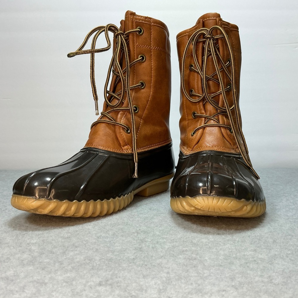 The Original Duck Boot Arianna Brown Tan Faux Fur Lined Lace Up Boots Womens 9M
